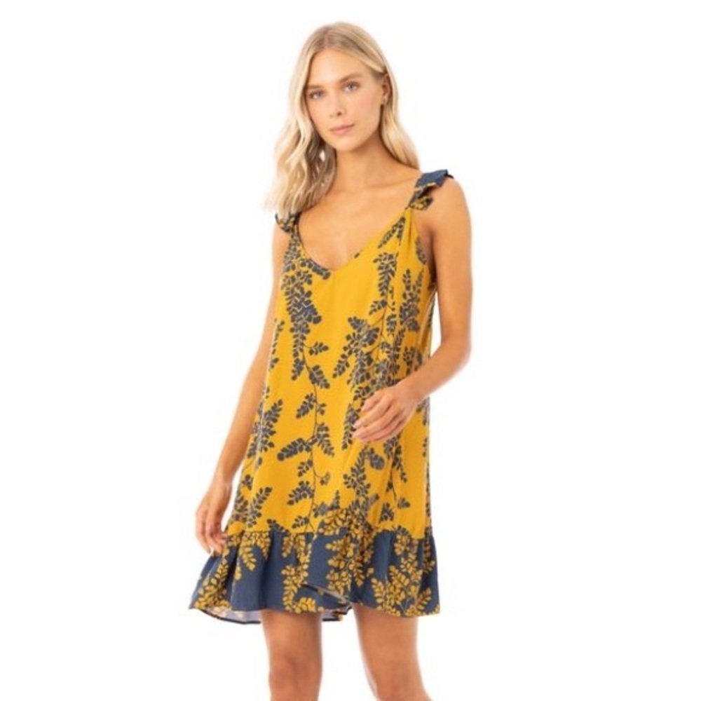 Maaji Sz M Sophie Yellow Vines Resort Summer Mini Dress